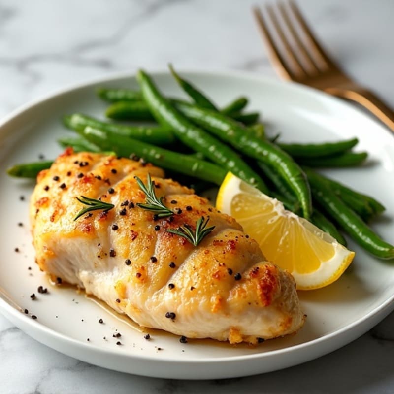 Crispy Lemon Herb Baked Chicken with Roasted Green Beans