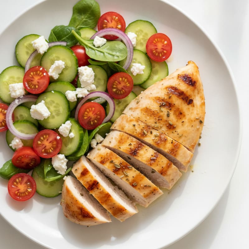 Grilled Chicken Breast with Fresh Tomato and Cucumber Salad