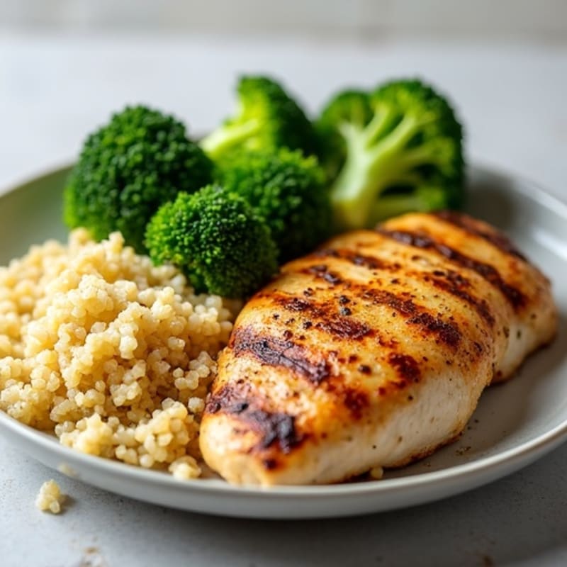 Grilled Chicken Breast with Quinoa and Steamed Broccoli