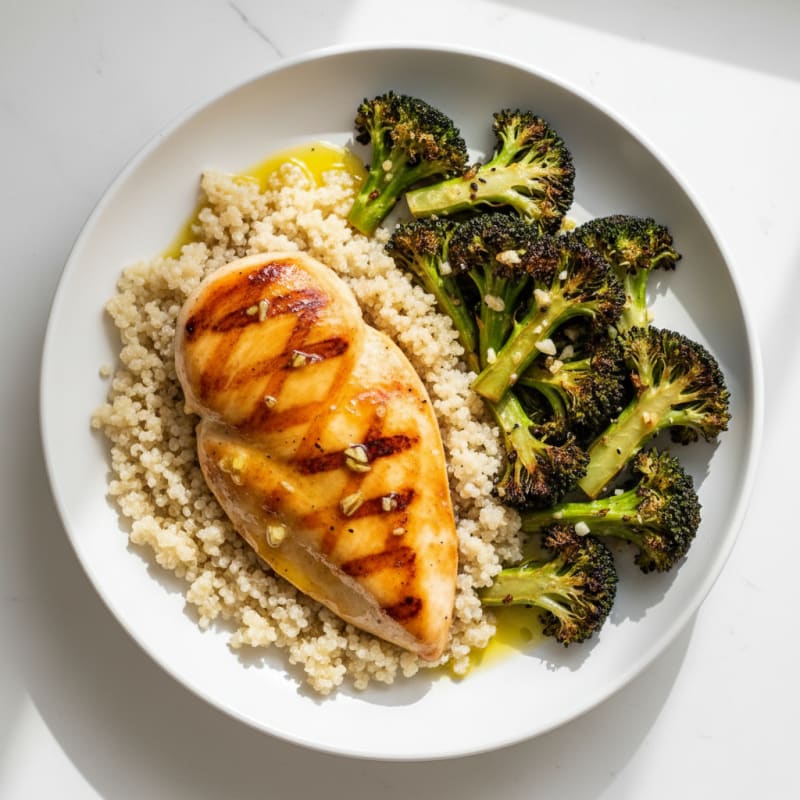 Grilled Chicken Breast with Quinoa and Roasted Broccoli