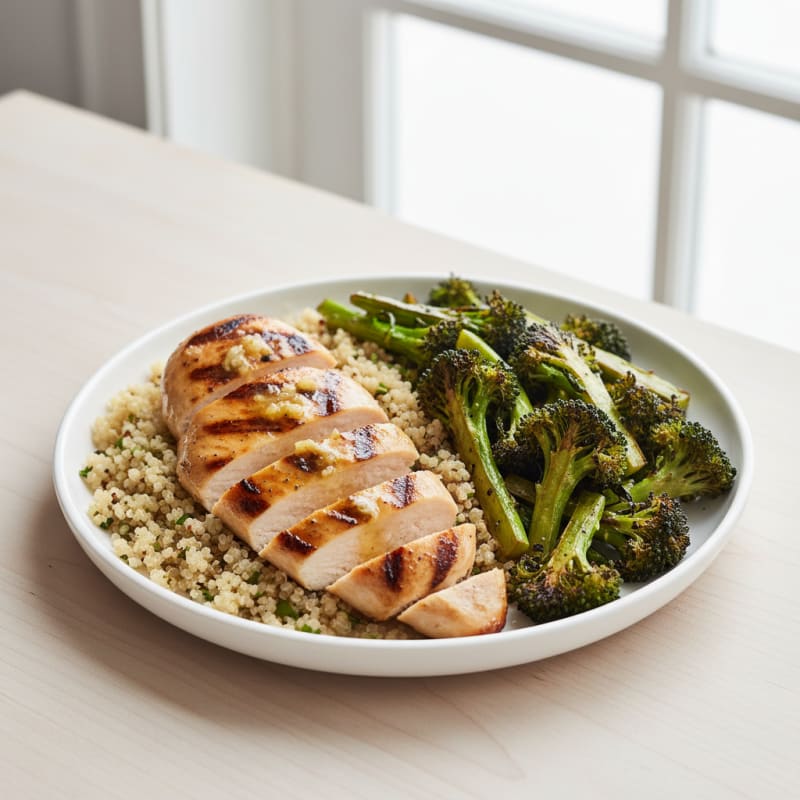 Grilled Chicken Breast with Roasted Broccoli and Quinoa