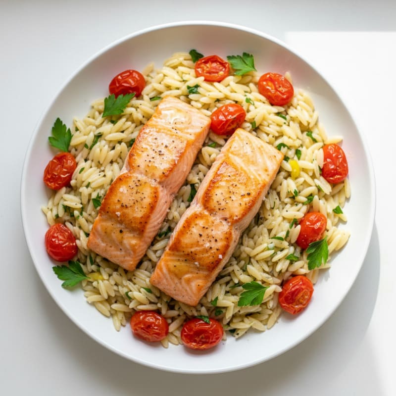 Pan-Seared Salmon with Lemon-Herb Orzo