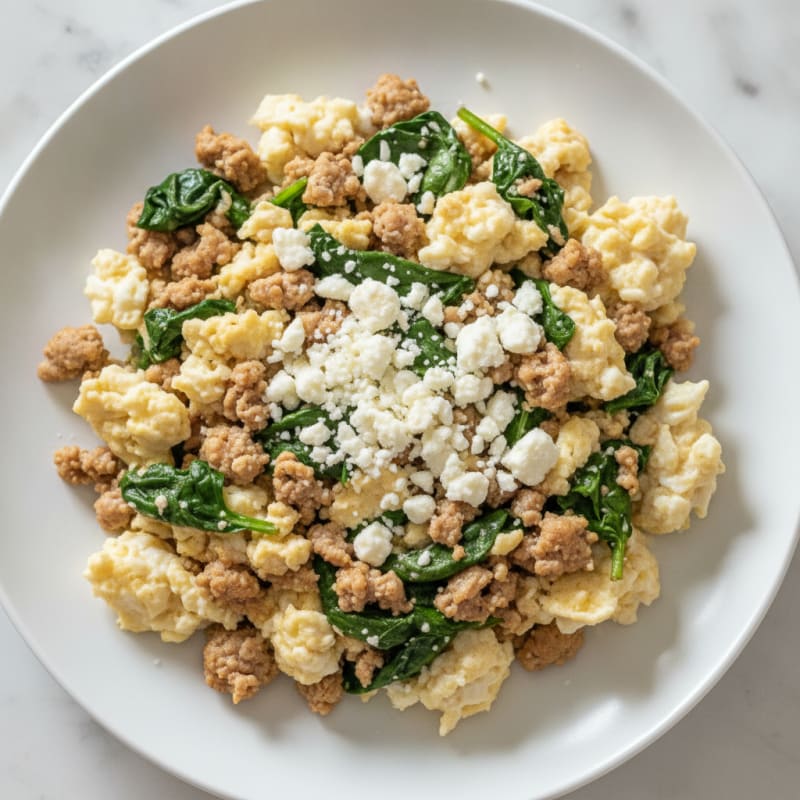 Egg White and Turkey Scramble with Sautéed Spinach