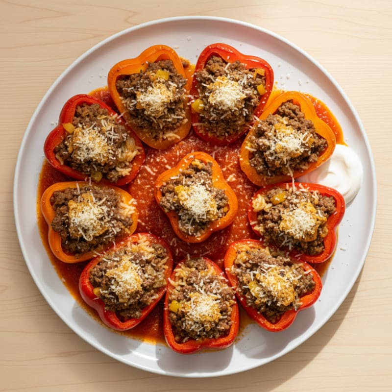 Golden Beef and Rice Stuffed Peppers