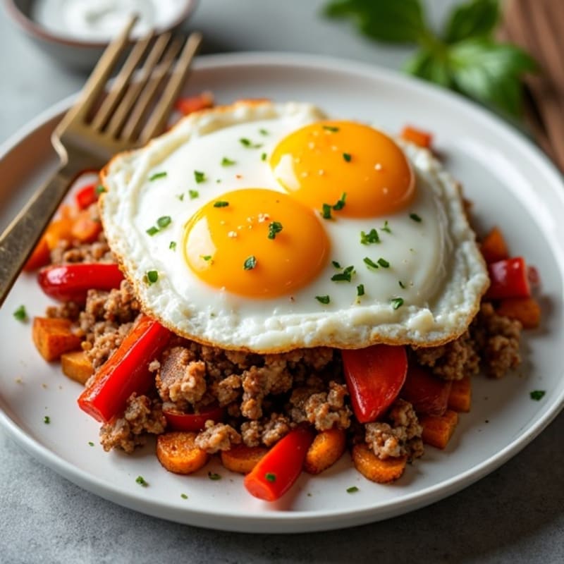Crispy Sweet Potato and Turkey Hash with Fried Eggs