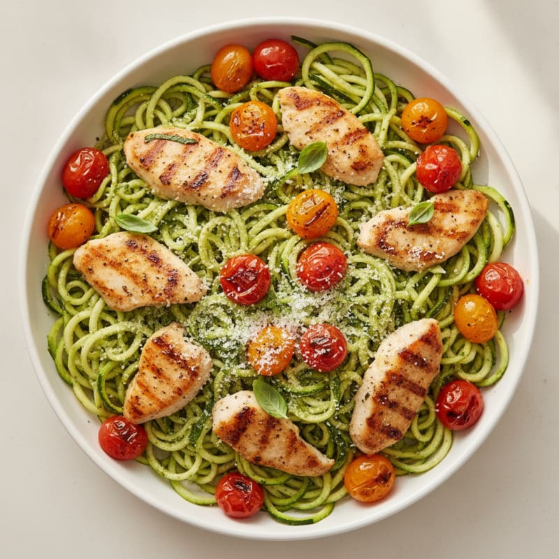 Zucchini Noodles with Pesto and Tomatoes