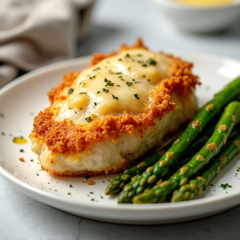 Healthy Crispy Baked Chicken Parmesan with Roasted Asparagus