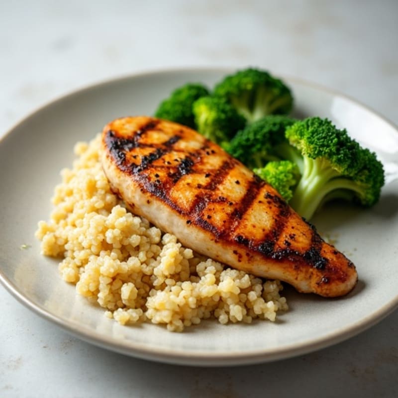 Grilled Chicken Breast with Quinoa and Steamed Broccoli