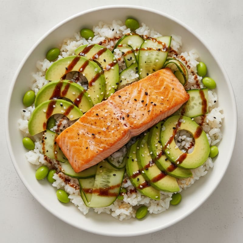Sushi Rice Bowl with Salmon and Avocado