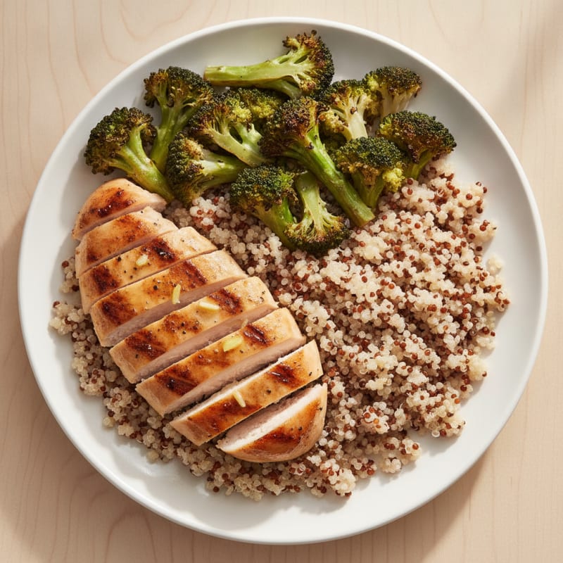Grilled Chicken Breast with Quinoa and Roasted Broccoli
