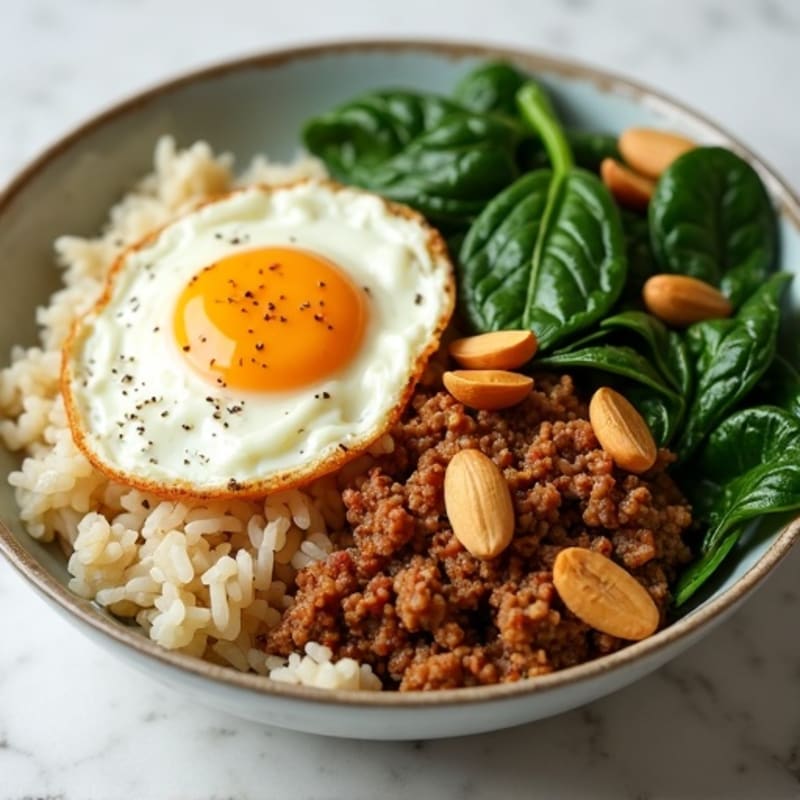 Ground Turkey and Rice Skillet with Peanuts and Steamed Greens