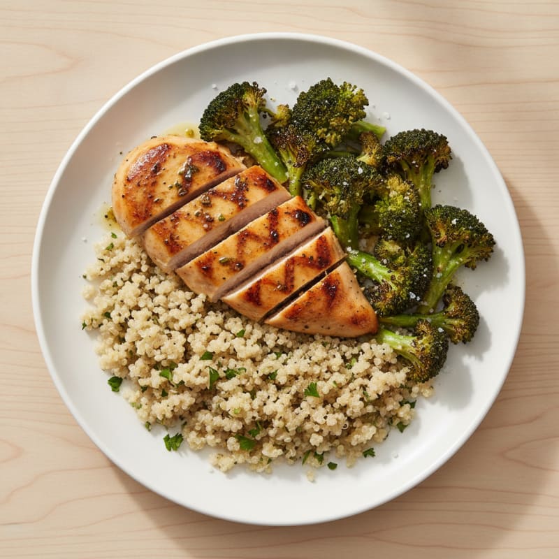 Grilled Chicken Breast with Quinoa and Roasted Broccoli