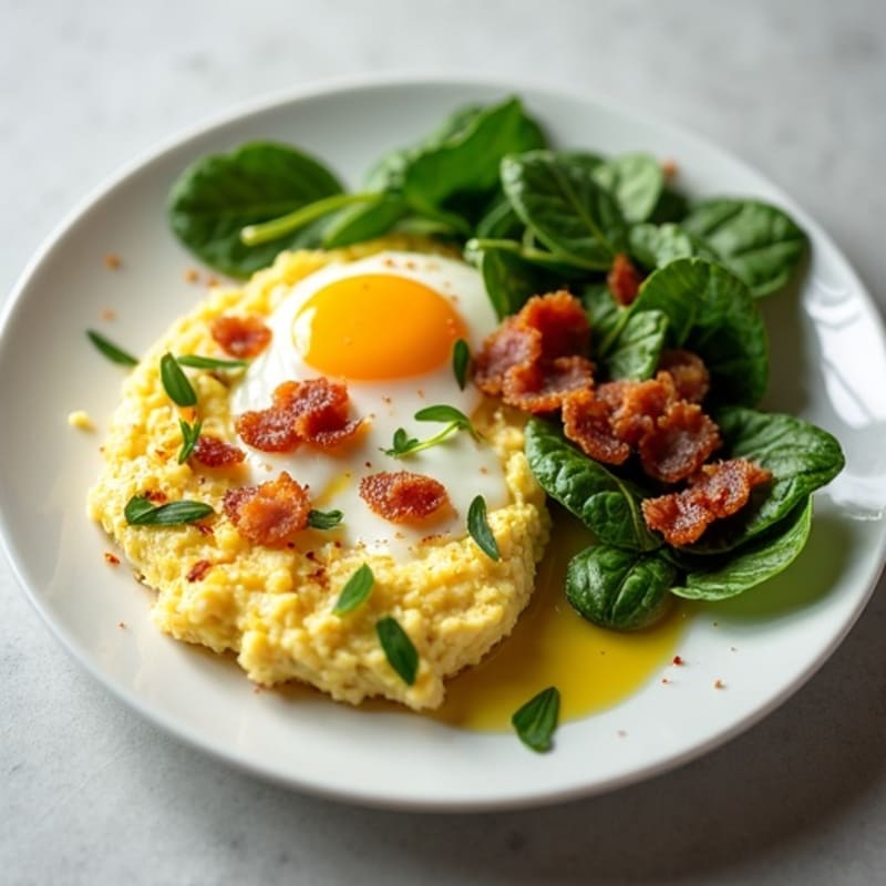 Cottage Cheese Scramble with Spinach and Turkey Bacon