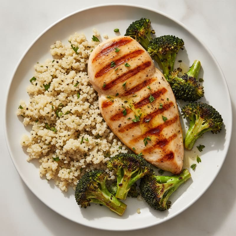 Grilled Chicken Breast with Quinoa and Roasted Broccoli