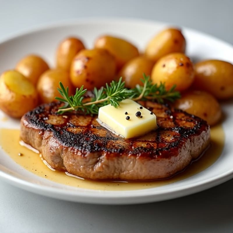Garlic Butter Pan-Seared Steak with Crispy Roasted Potatoes
