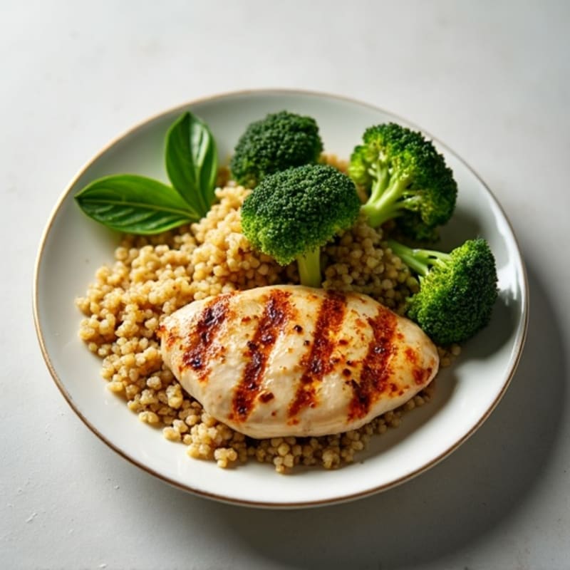 Grilled Chicken Breast with Roasted Broccoli and Quinoa
