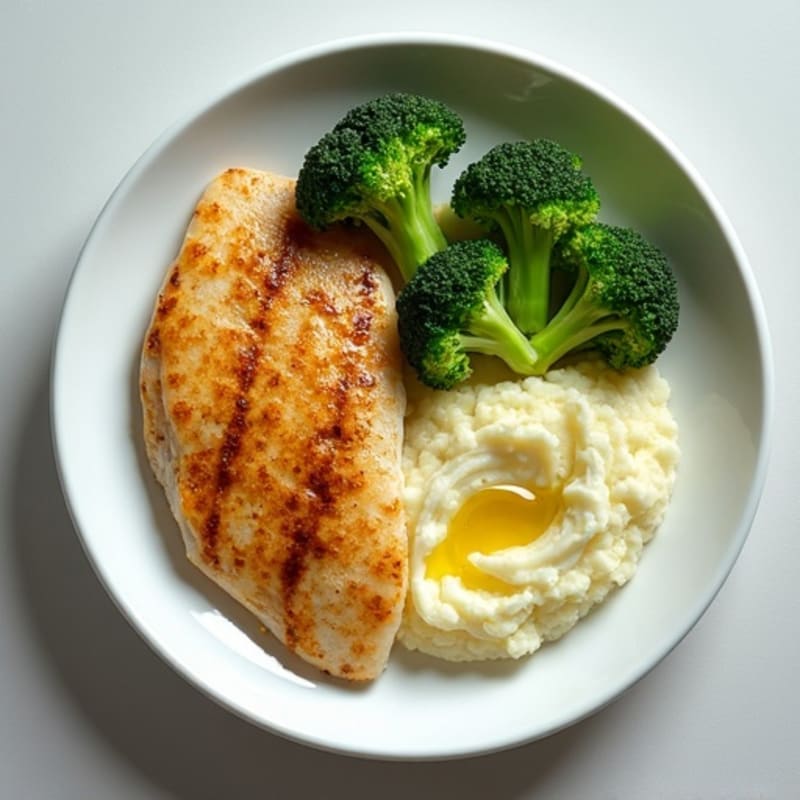 Seared Tilapia with Steamed Broccoli and Cauliflower Mash