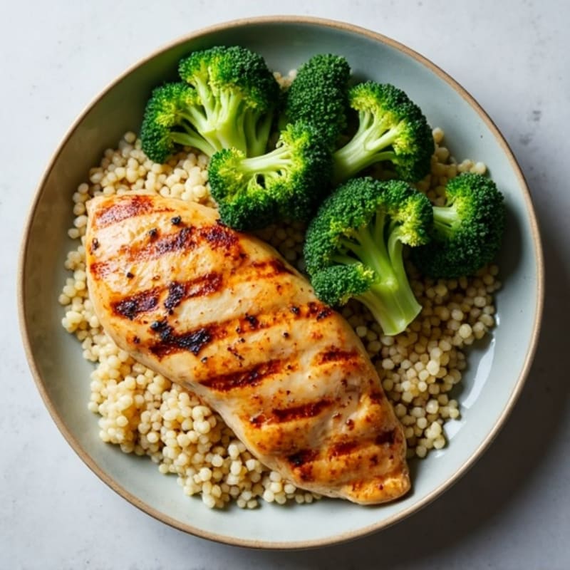 Grilled Chicken Breast with Quinoa and Steamed Broccoli