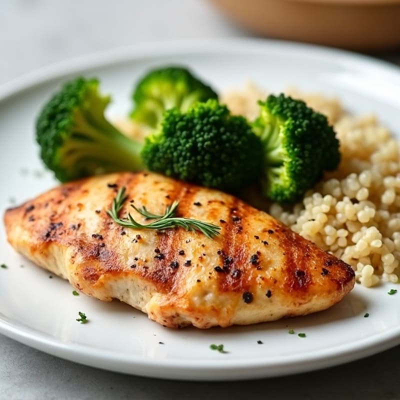 Grilled Chicken Breast with Roasted Broccoli and Quinoa