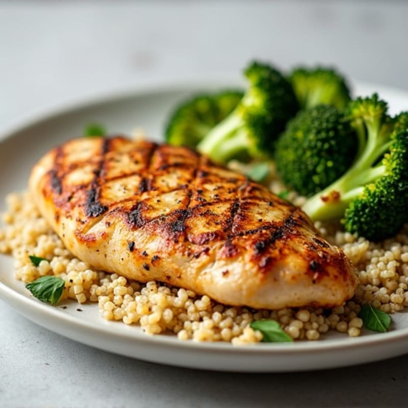 Grilled Chicken Breast with Quinoa and Roasted Broccoli