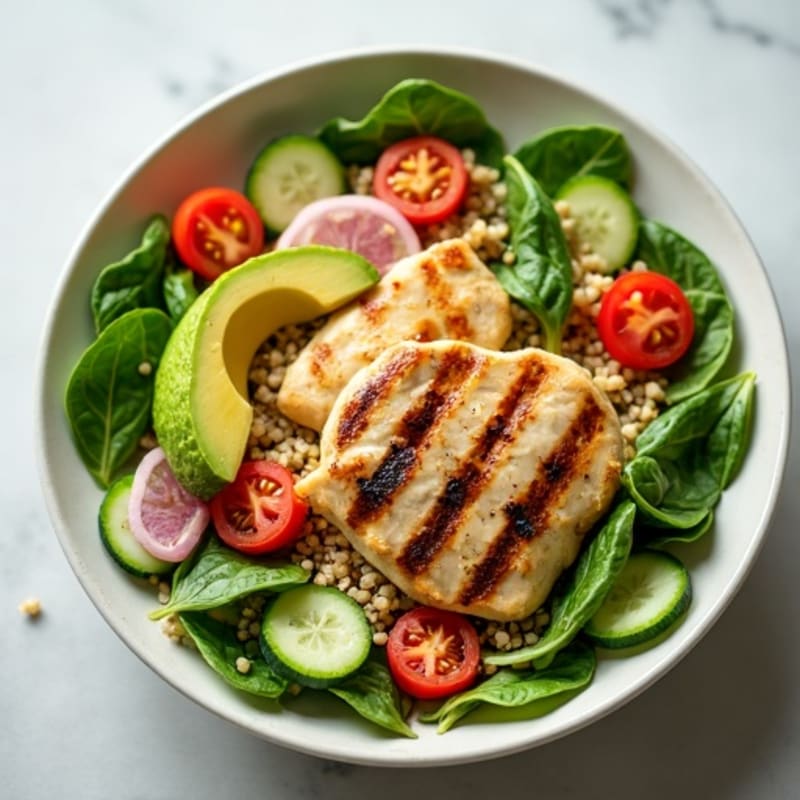 Grilled Chicken and Quinoa Salad with Fresh Spinach