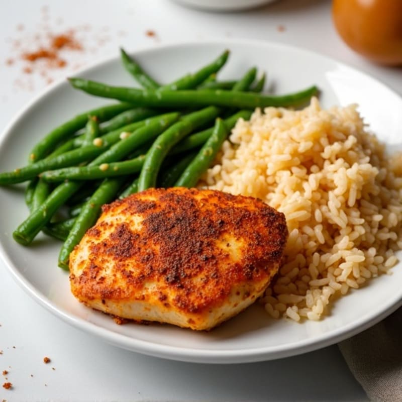 Spiced Chicken with Fluffy Basmati Rice and Roasted Green Beans