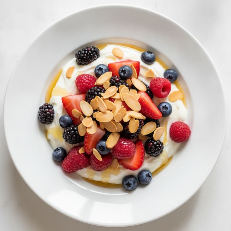 Creamy Greek Yogurt Parfait with Mixed Berries and Almonds