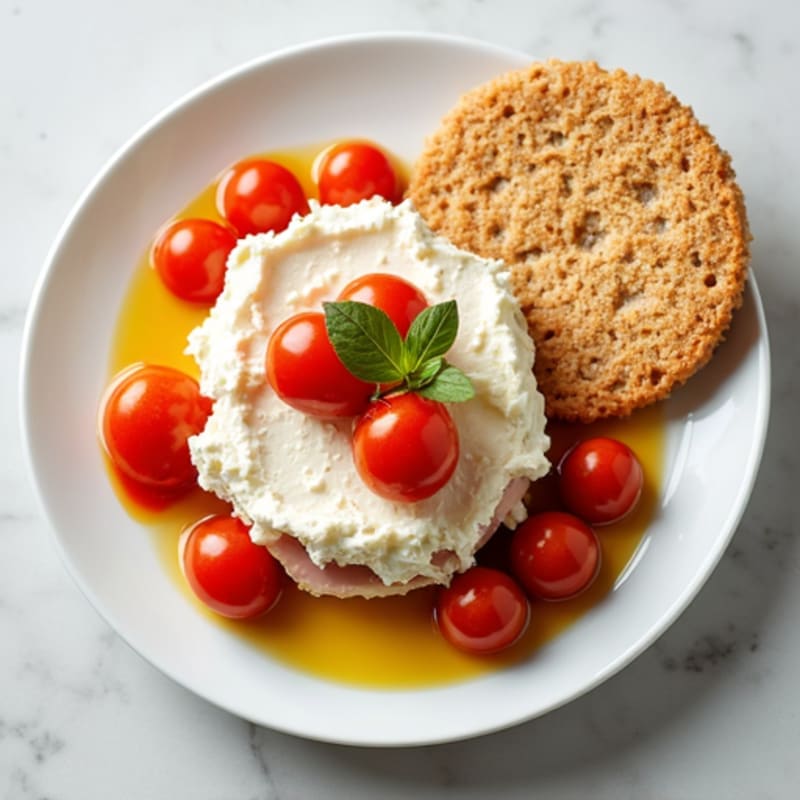 Cottage Cheese with Sliced Turkey and Cherry Tomatoes