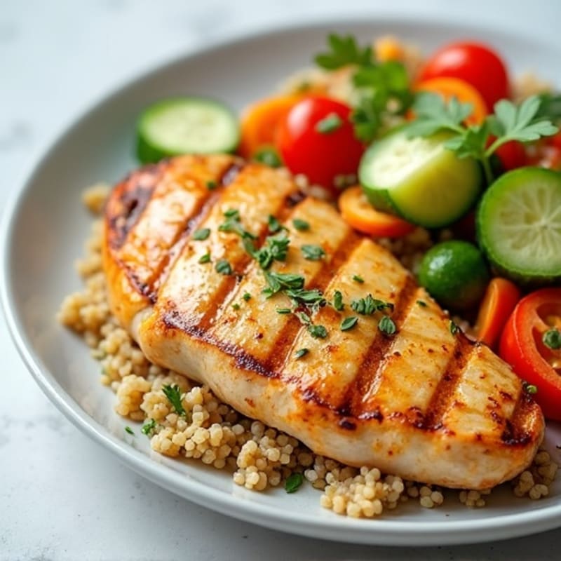 Grilled Chicken Breast with Quinoa and Crunchy Vegetable Salad
