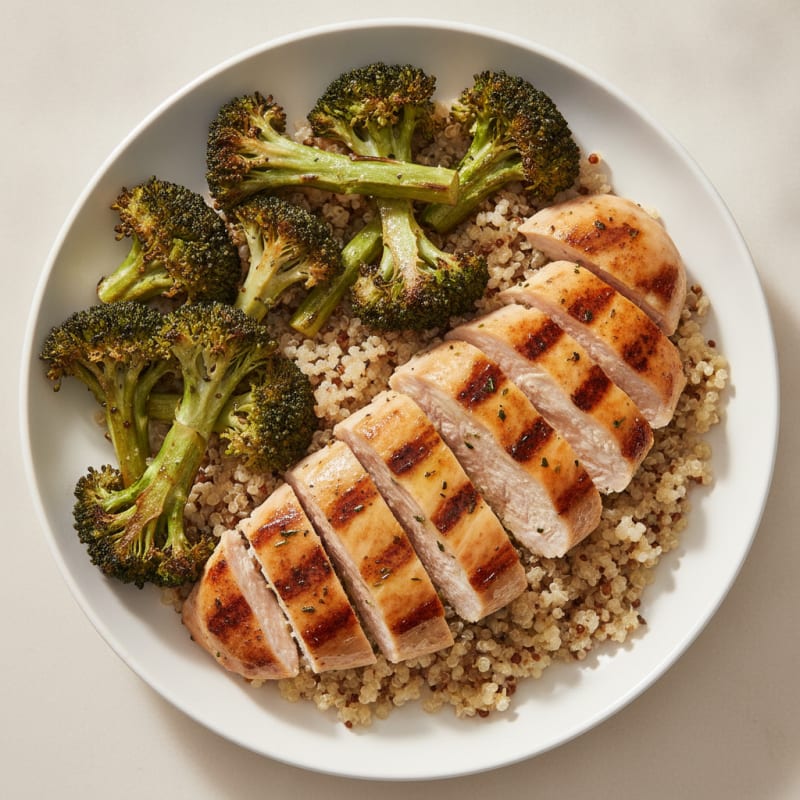 Grilled Chicken Breast with Roasted Broccoli and Quinoa