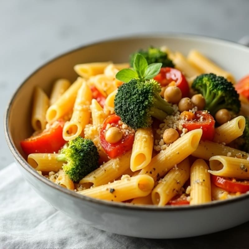Creamy Vegan Cheesy Pasta with Roasted Vegetables