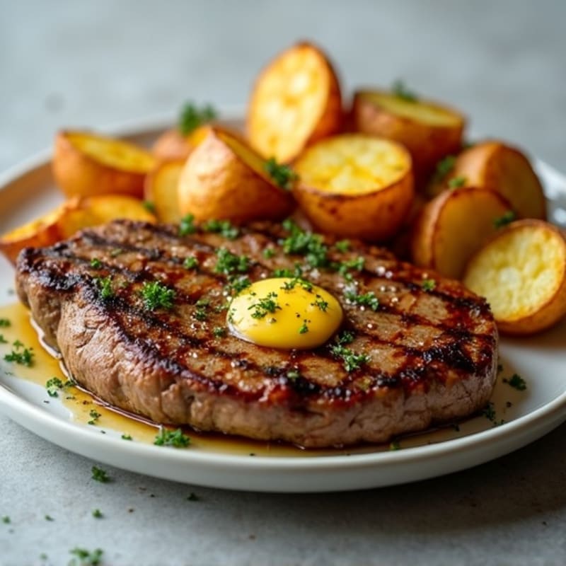 Garlic Butter Pan-Seared Steak with Crispy Roasted Potatoes