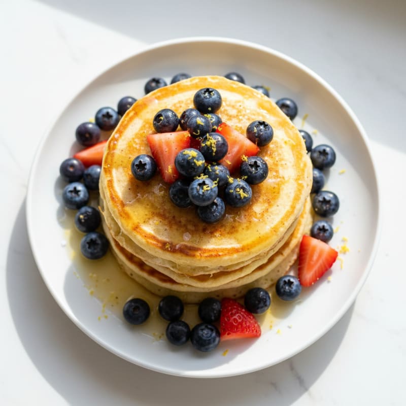 Golden Lemon-Ricotta Pancakes with Berries