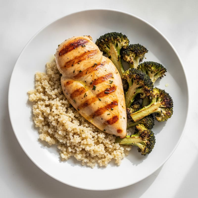 Grilled Chicken Breast with Quinoa and Roasted Broccoli