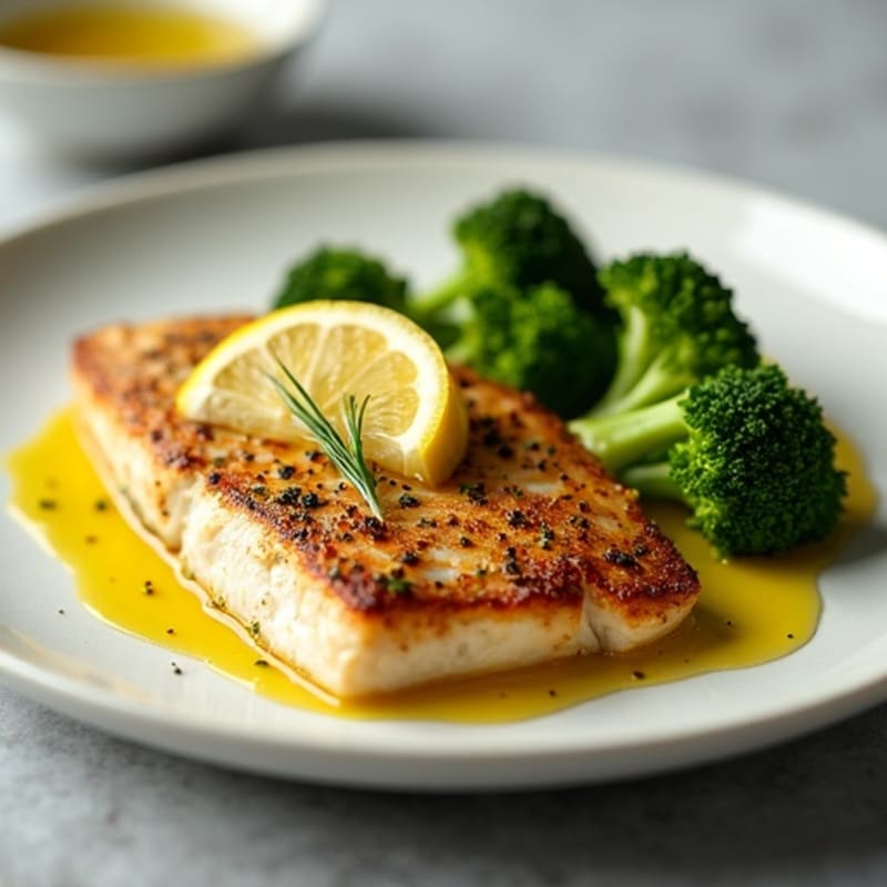 Seared Tilapia with Steamed Broccoli and Lemon
