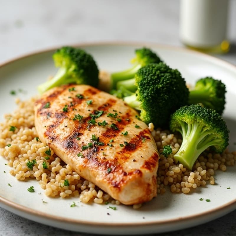 Grilled Chicken Breast with Quinoa and Roasted Broccoli