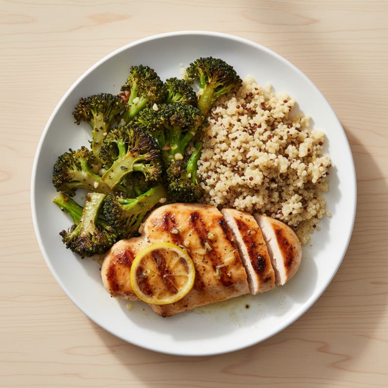 Grilled Chicken Breast with Quinoa and Roasted Broccoli