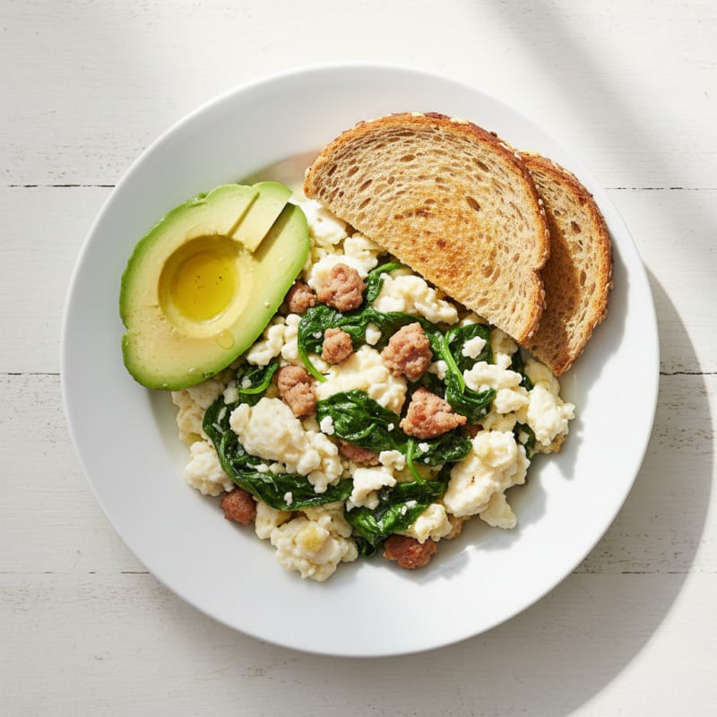 Egg White Scramble with Turkey Sausage and Spinach