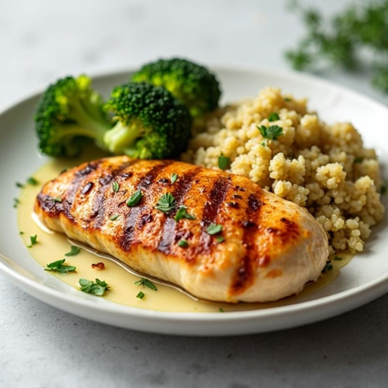 Grilled Chicken Breast with Quinoa and Roasted Broccoli