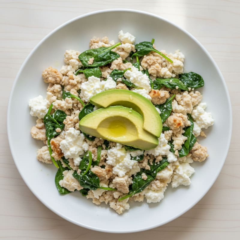 Egg White and Turkey Spinach Scramble with Cottage Cheese