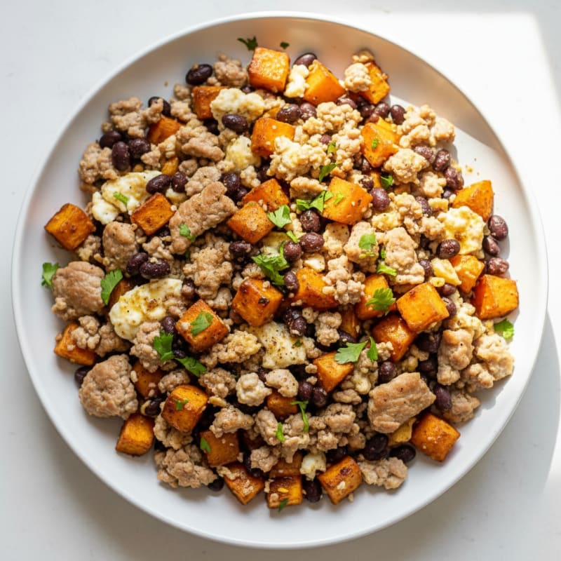 Crispy Pork and Sweet Potato Hash with Egg Whites