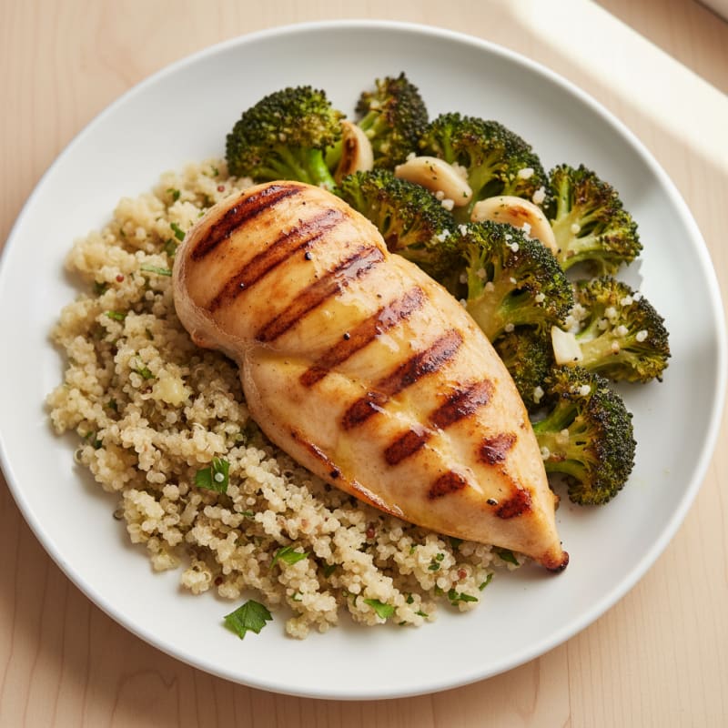Grilled Chicken Breast with Roasted Broccoli and Quinoa