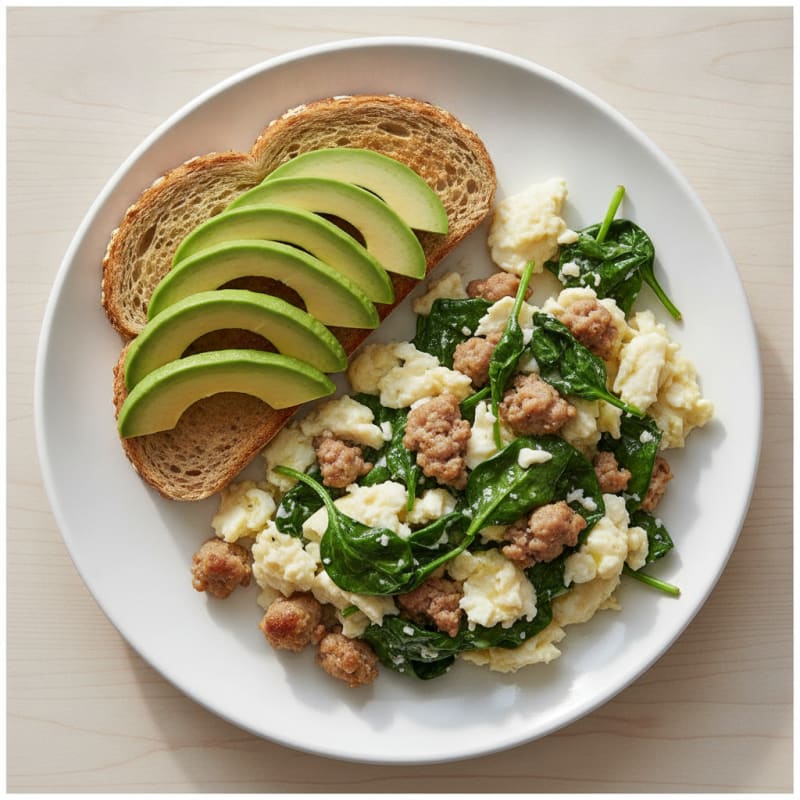 Egg White Scramble with Turkey Sausage and Spinach