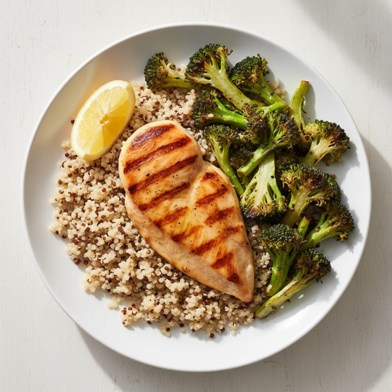 Grilled Chicken Breast with Quinoa and Roasted Broccoli