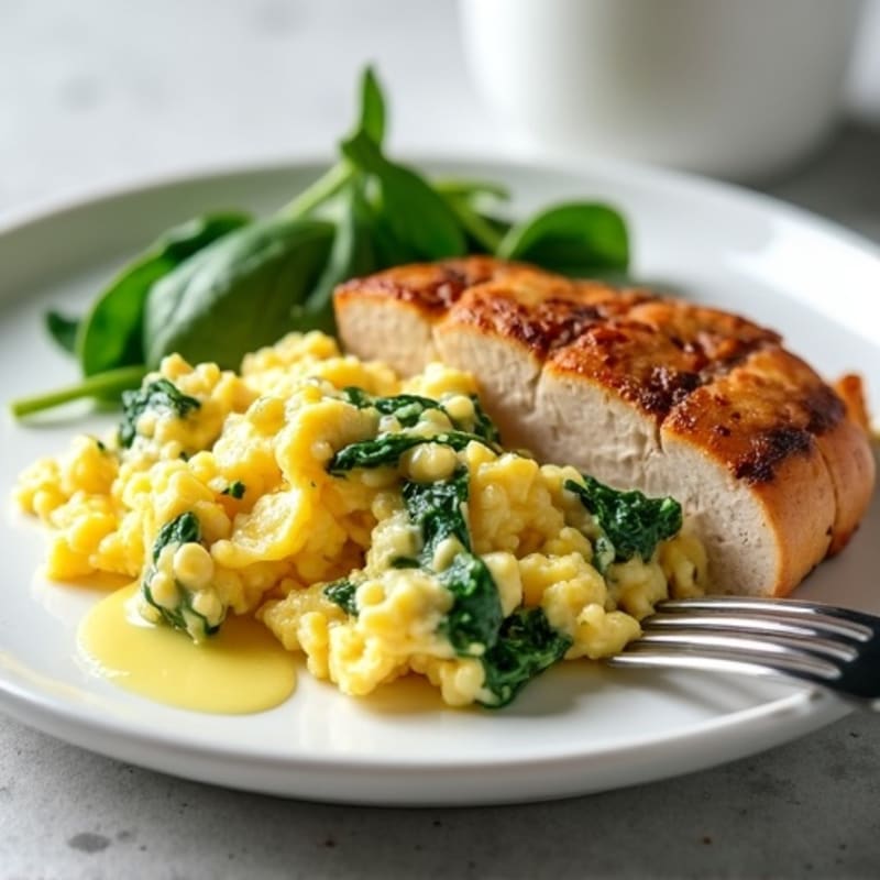 Egg White and Spinach Scramble with Grilled Turkey Breast
