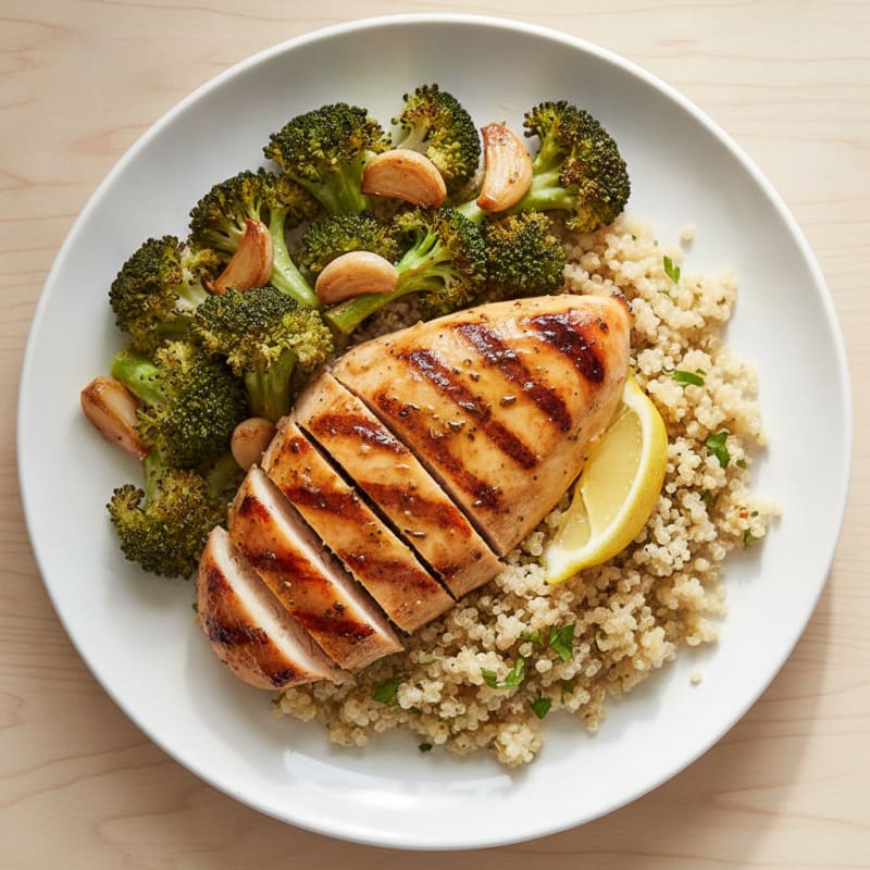 Grilled Chicken Breast with Quinoa and Roasted Broccoli