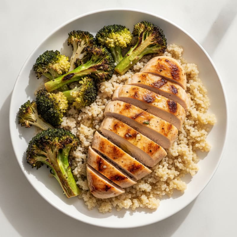 Grilled Chicken Breast with Quinoa and Roasted Broccoli