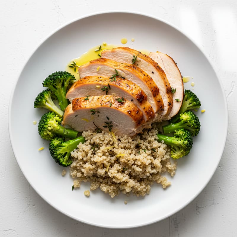 Herb-Roasted Turkey Breast with Steamed Broccoli and Quinoa