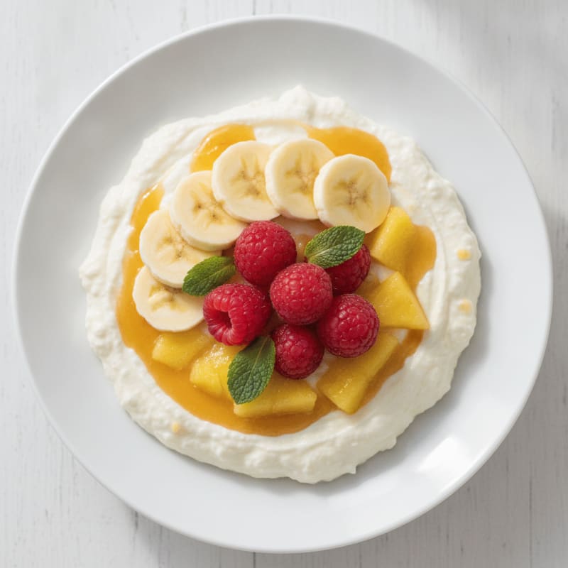 Creamy Pineapple Protein Mousse with Banana and Raspberries