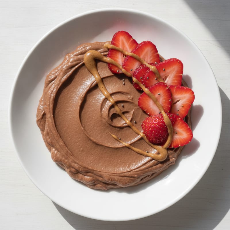 Silky Chocolate Protein Pudding with Sliced Strawberries